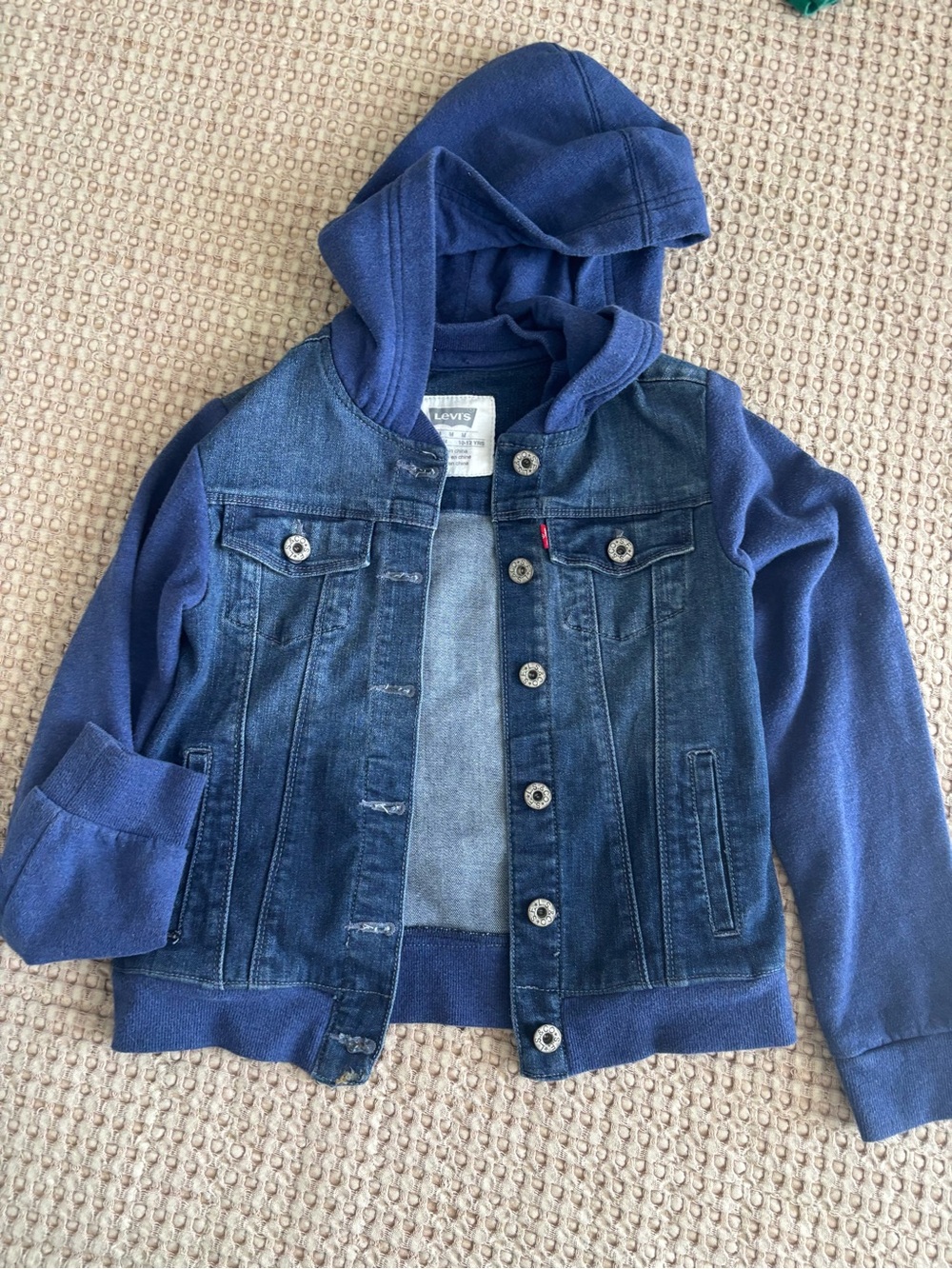 Levi's Kids Blue Denim Jacket with Hooded Knit Sleeves